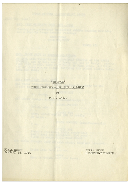 25pp. Script Dated January 1946 for the Stooges Film ''Three Loan Wolves'' -- With Annotations in Moe's Hand -- Curly's Script as Written at Top Right, Possibly Used by Both Moe & Curly -- Very Good